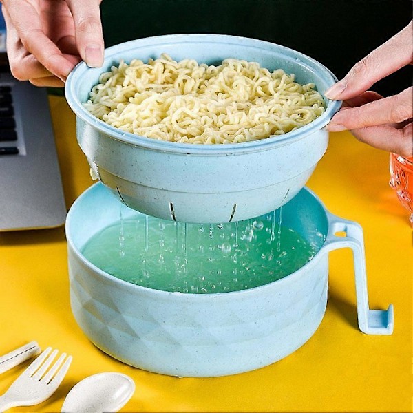 Ramen Skålset Mikrovågsugnskokare för Ramen Nudelskål med Trästickor (FMY) Beige