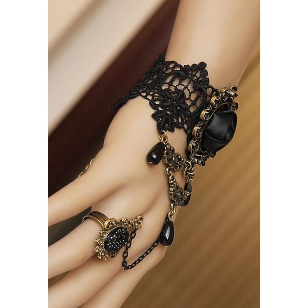 Mode viktoriansk klänning Kostym Gotisk Black Rose Lace Lolita Damarmband Sal99 (FMY)