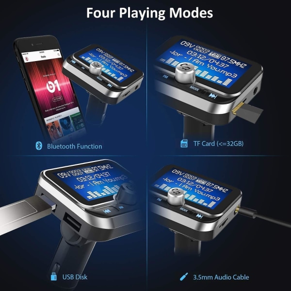 1,8 tums LCD FM-sändare Bluetooth bil mp3-spelare Handsfree trådlös sändare Radioadapter USB billaddare Fjärrkontroll (FMY)