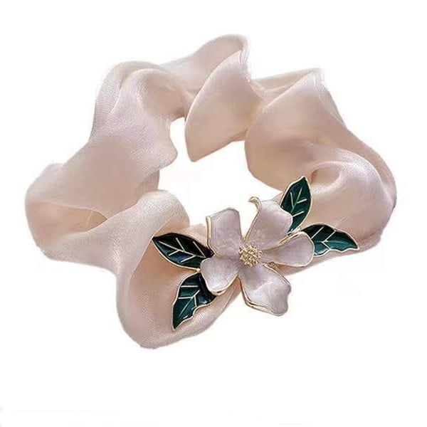 Gardenia Silk Hair Scrunchies Gentle Satin Scrunchies Super Fairy Temperament Flower Ponytail Hair Scrunchies Headdress (off White),wz-1461  (FMY)