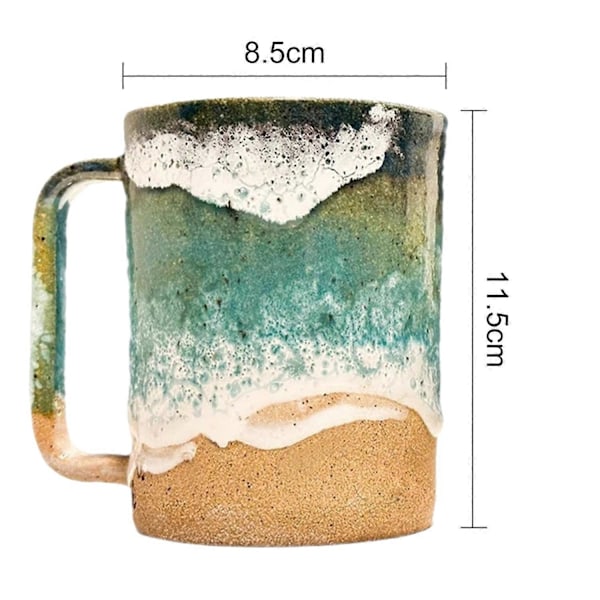 Paw Print Ocean Shoreline Keramik Kop, Håndlavet Bølge Mønster Te Kop 11oz/15oz Havskum (FMY) S B