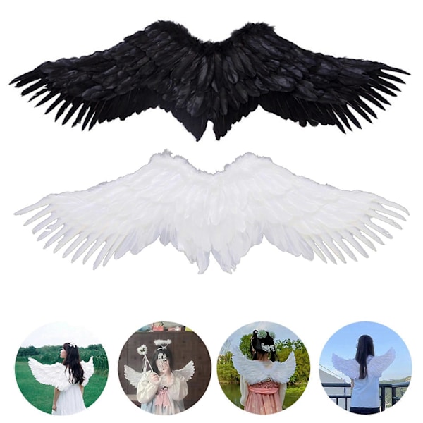 Änglavingar för Män Kvinnor Handgjorda Fjädervingar Cosplay Kostymrekvisita Halloweenfest Scenföreställning Tillbehör (FMY) White S