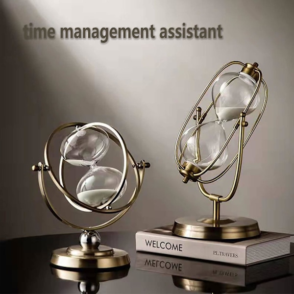 Vintage Messing Gyldent Sandur, 360 Graders Roterende Sandtimer 15 Minutter, Metal Sandur, Unik Kreativ Souvenir Gave (FMY)
