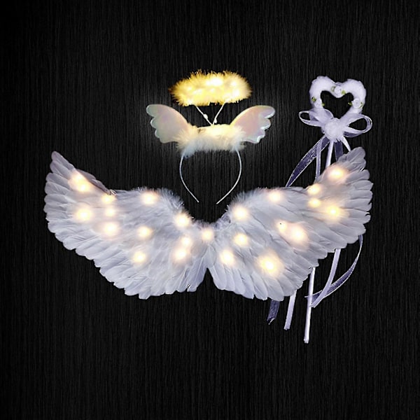 Englevinger, 3 stk/sett Lysende Englevinger og Glorier med LED-lys, barnekostyme til julaften, fest (FMY) Yellow 65x35cm