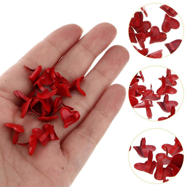 50 stk Mini Brads Hjerteformet Brad Pastell Brads for Scrapbooking Håndverk Making Stempling og DIY - 11mm (Rød)  (FMY) Red