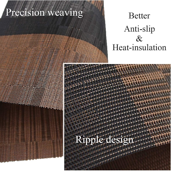 Plassmatter, holdbare plassmatter for spisebord, vaskbare vevde vinyl kjøkkenplassmatter sett med 4 (brun)  (FMY)