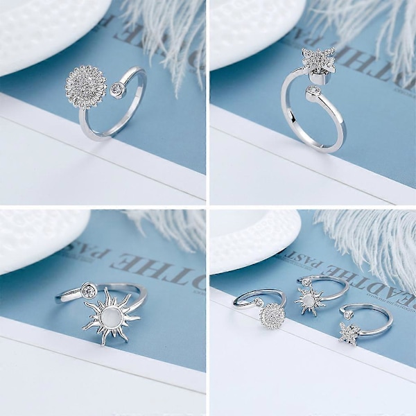 Anti Stress Ångest Fidget Justerbar Öppen Ring Roterande Flicka Jul Födelsedagspresent (FMY) D