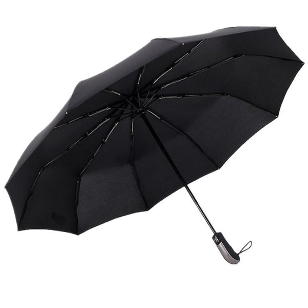 Rejseparaply vindtæt med stor baldakin 10 forstærkede glasfiberribber Ergonomisk håndtag automatisk åben og luk - sort (FMY)