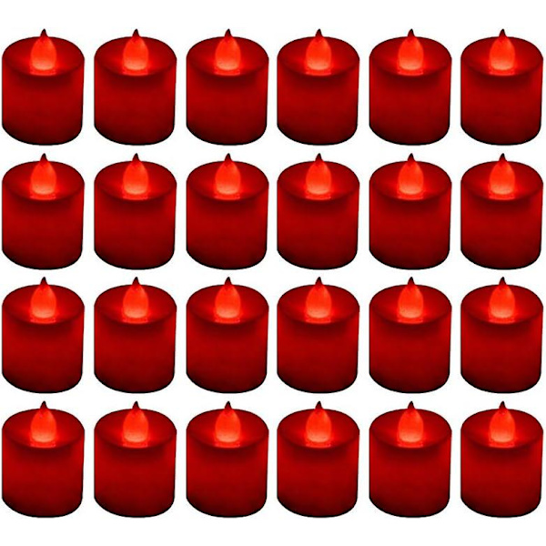 24-pack Flamlösa LED-Teeljus Ljus Röda Batteridrivna Elektroniska Falska Ljus Dekorationer för Fest, Jul, Halloween (Röd) (FMY)