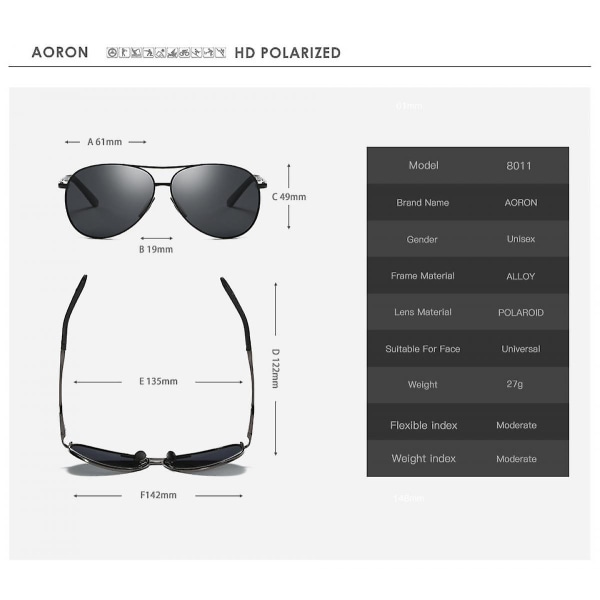 Klassiske Aviator-solbriller for menn Kvinner Solbriller Polarisert linse 100 % UV-blokkering (FMY)