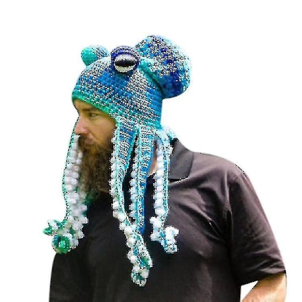 Ny Halloween-hatt 2022 Blekkspruthatt Morsom Hodeplagg Håndstrikket Blekksprutform (FMY) blue