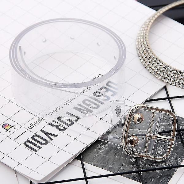 Womens Transparent Waistband Pin Buckle Design Clear Waist Belt-fg  (FMY) Gold Square