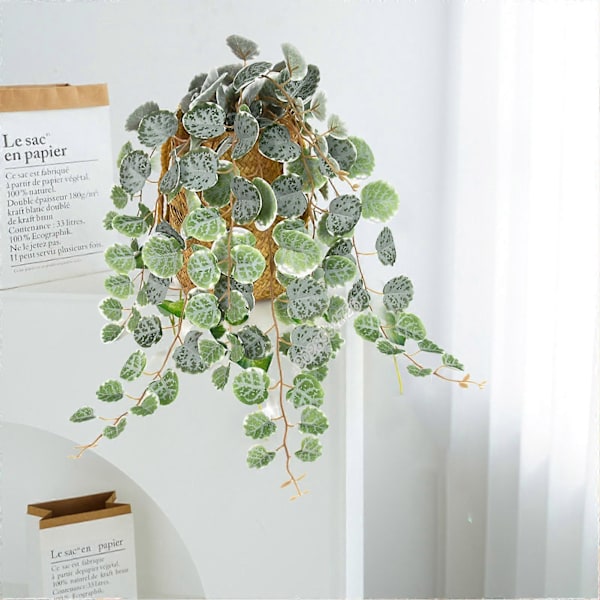 QingHai Kunstig Hengende Hjerteranke Plante Veggmontert Lavt Vedlikehold Falsk Eucalyptus Simulert Rotting (FMY) Green