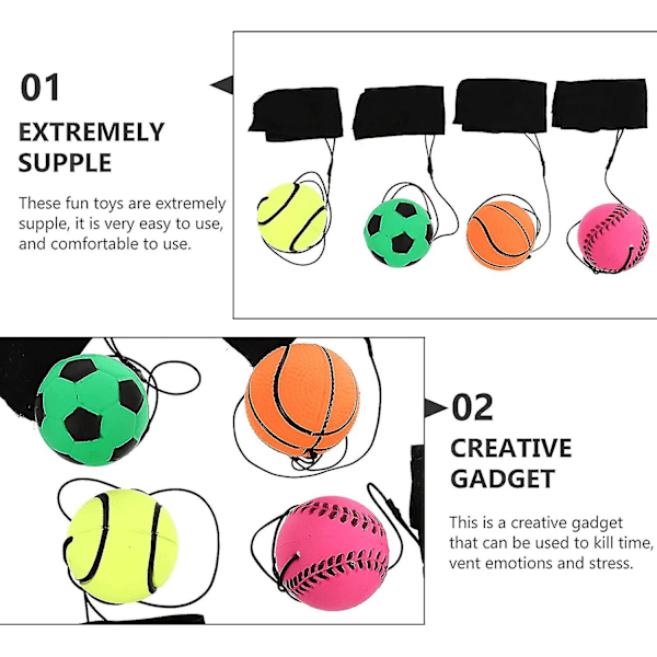 Bollleksak Handledsreturboll Handledsband Boll Fluorescerande Elastisk Boll Med Handledsrem Och Snöre Studsbollar Handleds Armband Leksaker För Handled (FMY) 4pcs