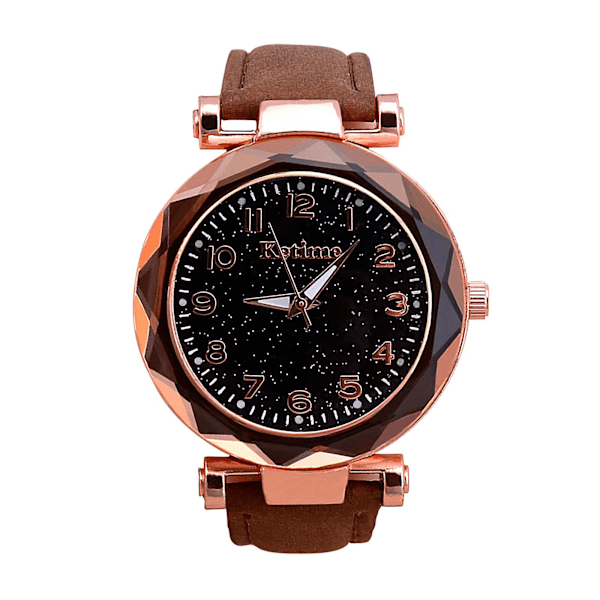 Dam Casual Mode Quartz Klocka Himmelskt Blinkande Urtavla Läderarmbandsur (FMY) Brown