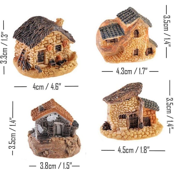 4 kpl/ set Miniatyyrit Fairy Garden Stone House Mini Resin Craft Mökki Maisemakoristeet Puutarha Tee itse-sisustus-- (FMY)