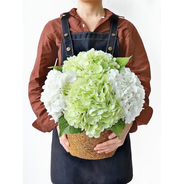 Grønn og hvit ekte berøring hortensia kunstige blomster, 4 stk 21\u201d lateks (FMY)