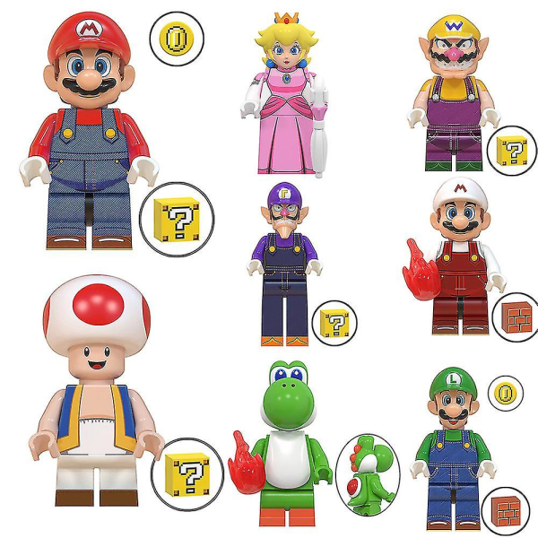 8 stk./sæt Super Mario Minifigur Samlet Byggeklodser Legetøj Figurer Samleobjekt Model Gave (FMY)