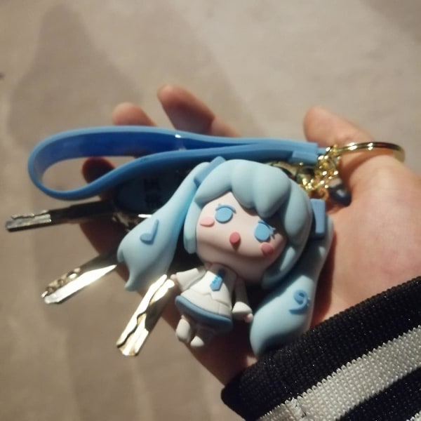 Hatsune Miku 3D vakker jente dukke nøkkelring anheng todimensjonal Q versjon jente dukke ryggsekk anheng bil nøkkelring grønn grønn -  (FMY)