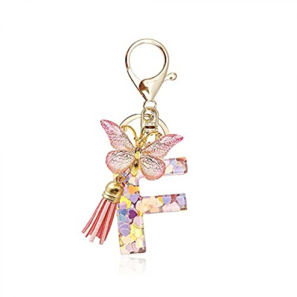 Mode Alphabet Initial Brev Nyckelring Tassel Fjäril Hänge Nyckelring För Plånbok Handväskor Kvinna Flicka--f (FMY)