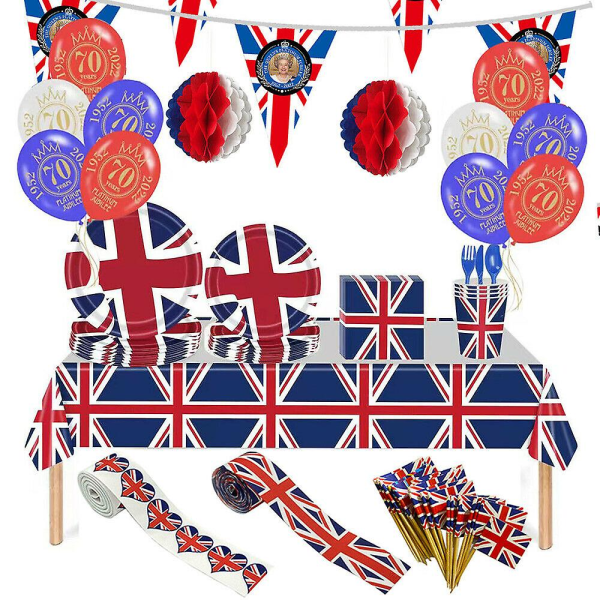 Union Jack Party Set Pöytäpeitot Cover Kupit Lautasliinat - Kaikki tapahtumat Queen Jubilee
