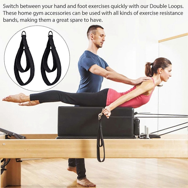 1 par Pilates Stropper Pilates Dobbelt Løkke Strop Reformer Fitness D-Ring Stropper Polstret Pilates Udstyr D-Ring Yoga Træningsstropper Tilbehør Black
