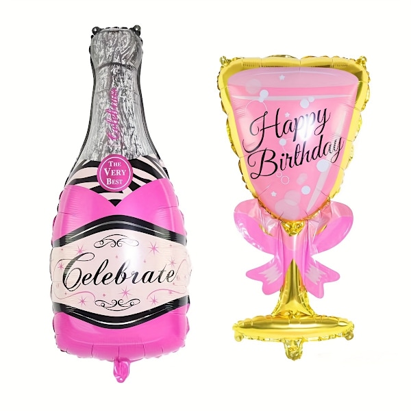 Buy 1 Get 1 Free, total of 2 pcs Luxurious Happy Birthday Champagne Bottle & Wine Glass Foil Balloons - Party Decorations & Supplies Balloon  (FMY)