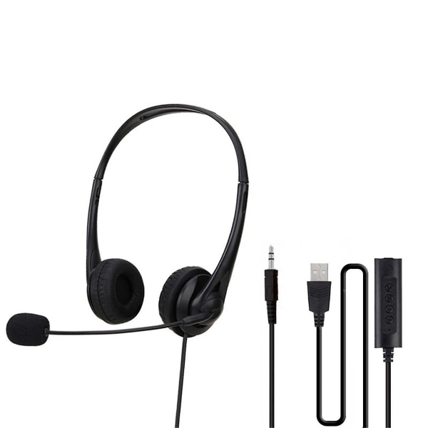 USB-headset med mikrofon, volumenkontrol, til onlinekonferencer, onlinekurser, spil, computerheadset (FMY)