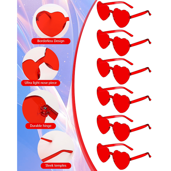 Hjertebriller Hjerteformet Rammeløse Briller Trendy Transparent Farve Fest Solbriller  (FMY) a2