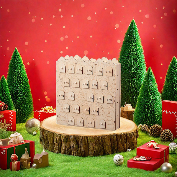 LED 24 Dages Julekalender Dekoreret, Oplyst Træ Tælling Ned Til Kalender (FMY) Yellow 24.5cmx5cmx27.5cm