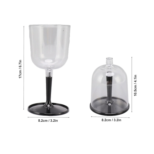 Bærbare sammenleggbare vinglass, knussikre, klare, avtakbare plastvinglass for utendørs camping og reiser (FMY) Black