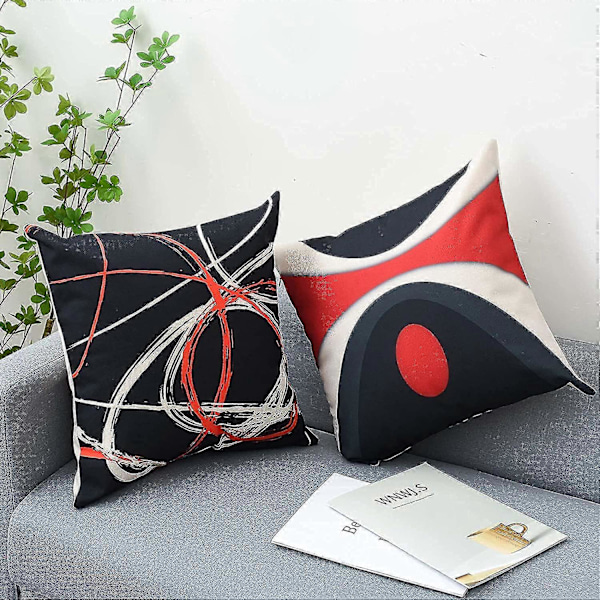 Kuddfodral 18x18 Set om 4 Moderna Abstrakta Röda Ränder Grå Svart Dekorativa Kuddar (FMY)