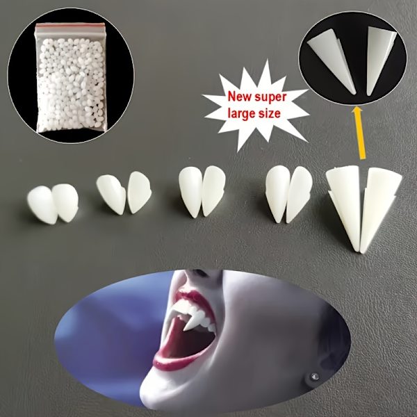 Vampyrtänder Kit - DIY Cosplay Tänder med Starkt Lim för Säker Passform, Perfekt för Halloween, Dödens Dag, Festdekorationer och Co  (FMY) 5 Sizes Each One