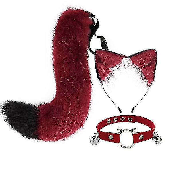Piirretty Ketun Korvat Hiusnauha Ja Choker Häntä Plussi Cosplay Tarvikkeet Lapselle Juhliin (FMY) Red