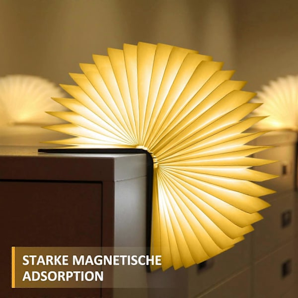 Sammenleggbar LED-boklampe i tre, Valnøtt LED-bordlampe, USB-nattlys, Oppladbar boklampe, Stemningslys, 360° sammenleggbar magnetisk boklampe (9  (FMY)