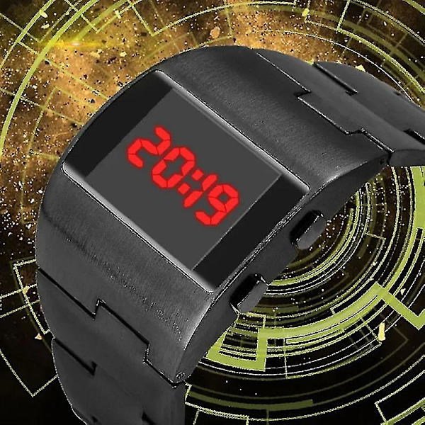 LED Digital Klocka Herrar Militärt Sportklocka Svart Rostfritt Stål Stor Armbandsur Multifunktionell Elek  (FMY) black blue