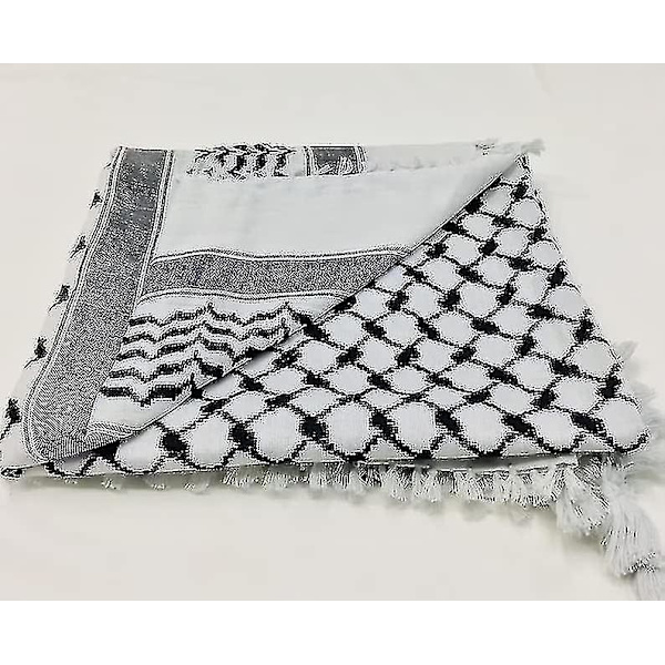 Palestinasjal, Keffiyeh, Arafat Hatta, bred med tofsar, Shemagh Keffiyeh Arab Houndstooth 100 % (FMY) White Black