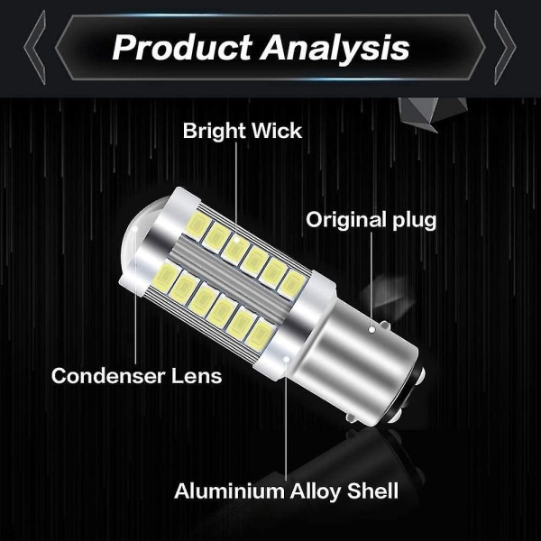 2 stk. 1157 Bay15d LED Bilpære Hvid 900lm Super Lys LED Baklygte 12v  (FMY)