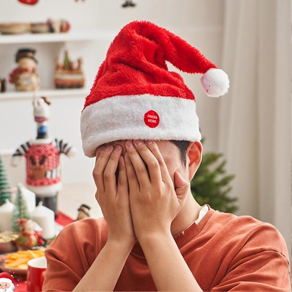 Elektrisk Jultomteluva Sjungande Dansande Batteridriven Röd Plysch Svingande Jultomteluva Dekoration Semesterpresent (FMY) Red