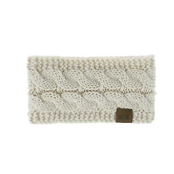 Vinterhodeband for kvinner i ull, ørevarmere for kvinner, strikket tykt fleecefôret hodebånd, vintervarme øremuffer (FMY) Beige