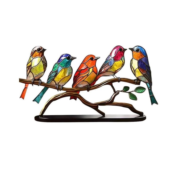 Stained Birds On Branch Desktop Ornament, Multicolor Bird Stained Metal Desk Ornament, Stain Iron (FMY)