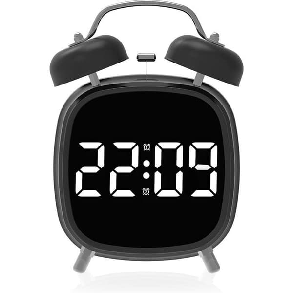 Vit digital väckarklocka med dubbla klockor, 3 ljusstyrkor. (FMY)