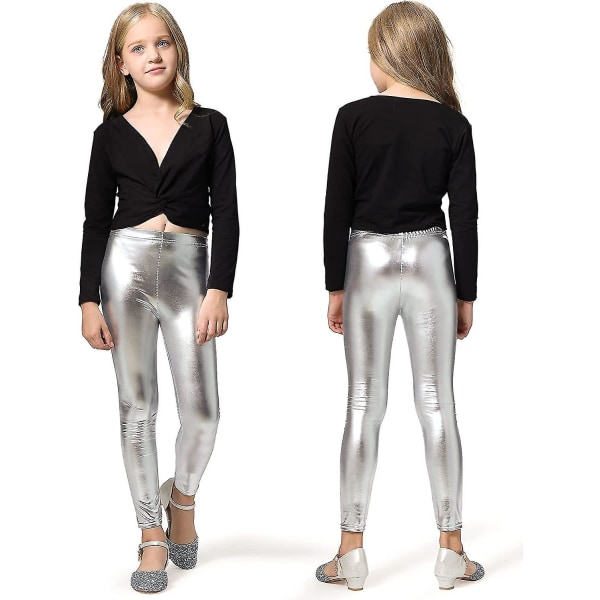 Glänsande leggings för flickor i metallisk hellängd (FMY)