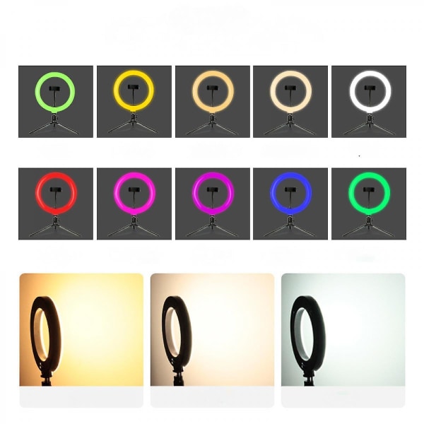 10 tommer Fyld Light Set Rgb Light Desktop Stand Selfie Ring Light Led Seven Color Beauty Fill Light (FMY)