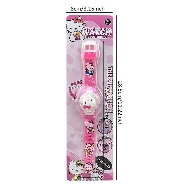 Lasten 3d Sanrio -sarjakuvakello Välkkyvä valo Ylös hehku Digitaalinen Söpö kellot Pyörivä yläosa Kääntökansi Kawaii Rannekello  (FMY) Hello Kitty