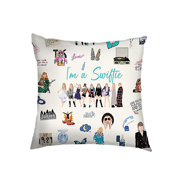 18x18 tommers Taylor Swift putetrekk i lin, putetrekk til sofa, bil, hjemmekontor, dekor, gave til Swiftie-fans (FMY) D
