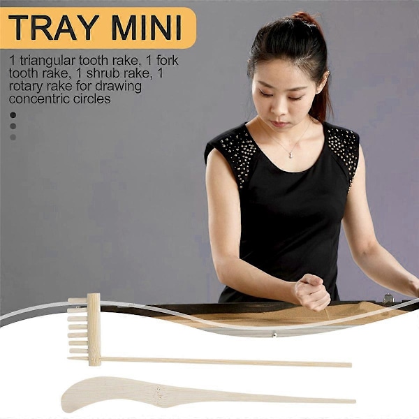 Mini Japansk Rake Bambu Verktygsset, Trä Sand Lekterapi Leksakskit för Andlig Frid Meditation (FMY) bamboo wood color