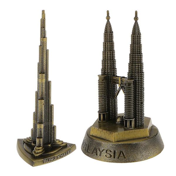 2 kpl Vintage-tyyliset tornimalliset, Malesian Petronas Twin Towers Kuala Lumpur, 13 & 16 cm (FMY)