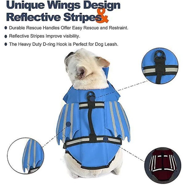 Wings Design Dog Flytväst, Dog Flotation Lifesaver Preserver baddräkt med handtag (FMY) Blue XL (Chest Girth 70-95 cm)