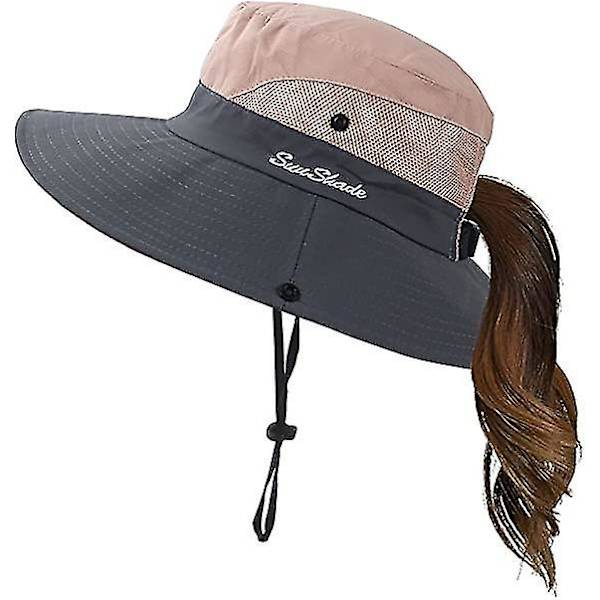 Dam sommar solhatt bred brätte utomhus UV-skydd hatt hopfällbar hästsvans hink keps för strand fiske vandring  (FMY) Pink